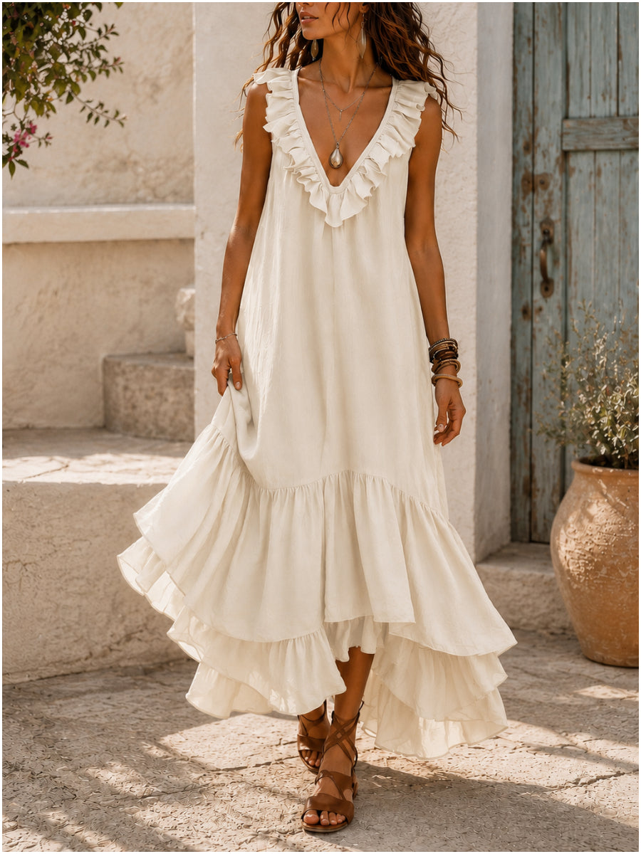 Women's Vintage V-Neck Sleeveless Maxi Dress