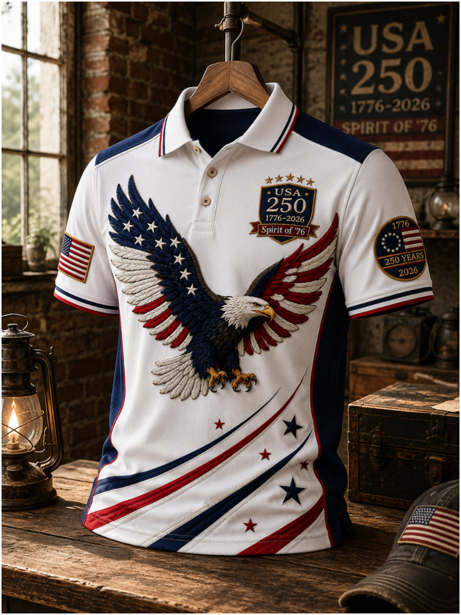 Men's Casual USA 250th Anniversary Print Polo Shirt