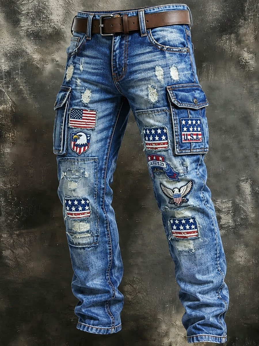 Men's Retro Style Art Print Casual Workwear Trousers