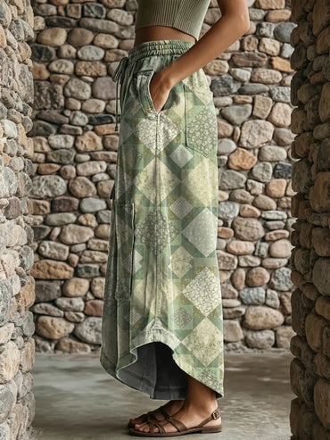 Ethnicity Checkered Pattern Women's Art Print Casual Elastic Waist Loose Pants
