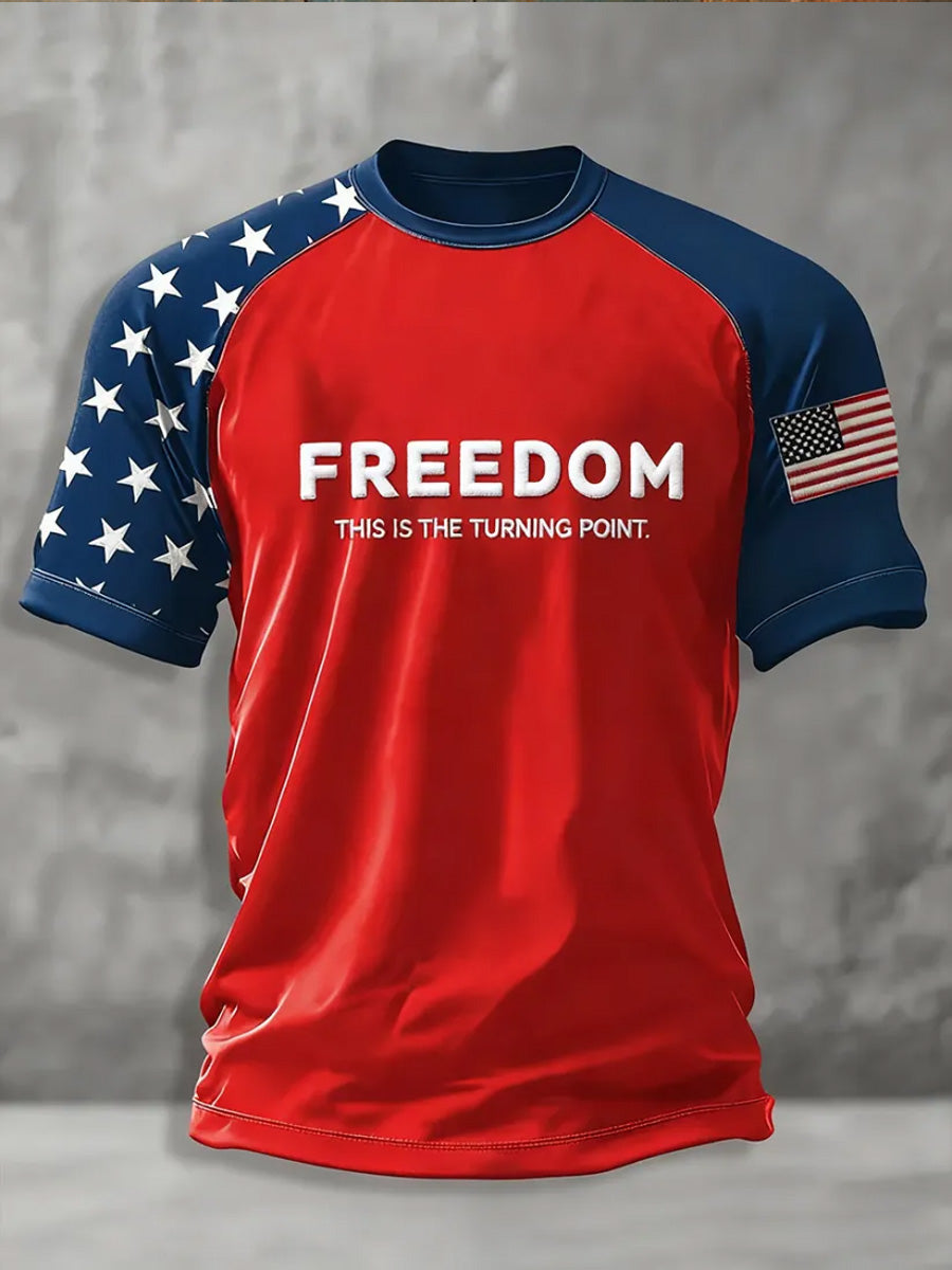 Men's Freedom American Flag Retro Round Neck Short Sleeves T-Shirt