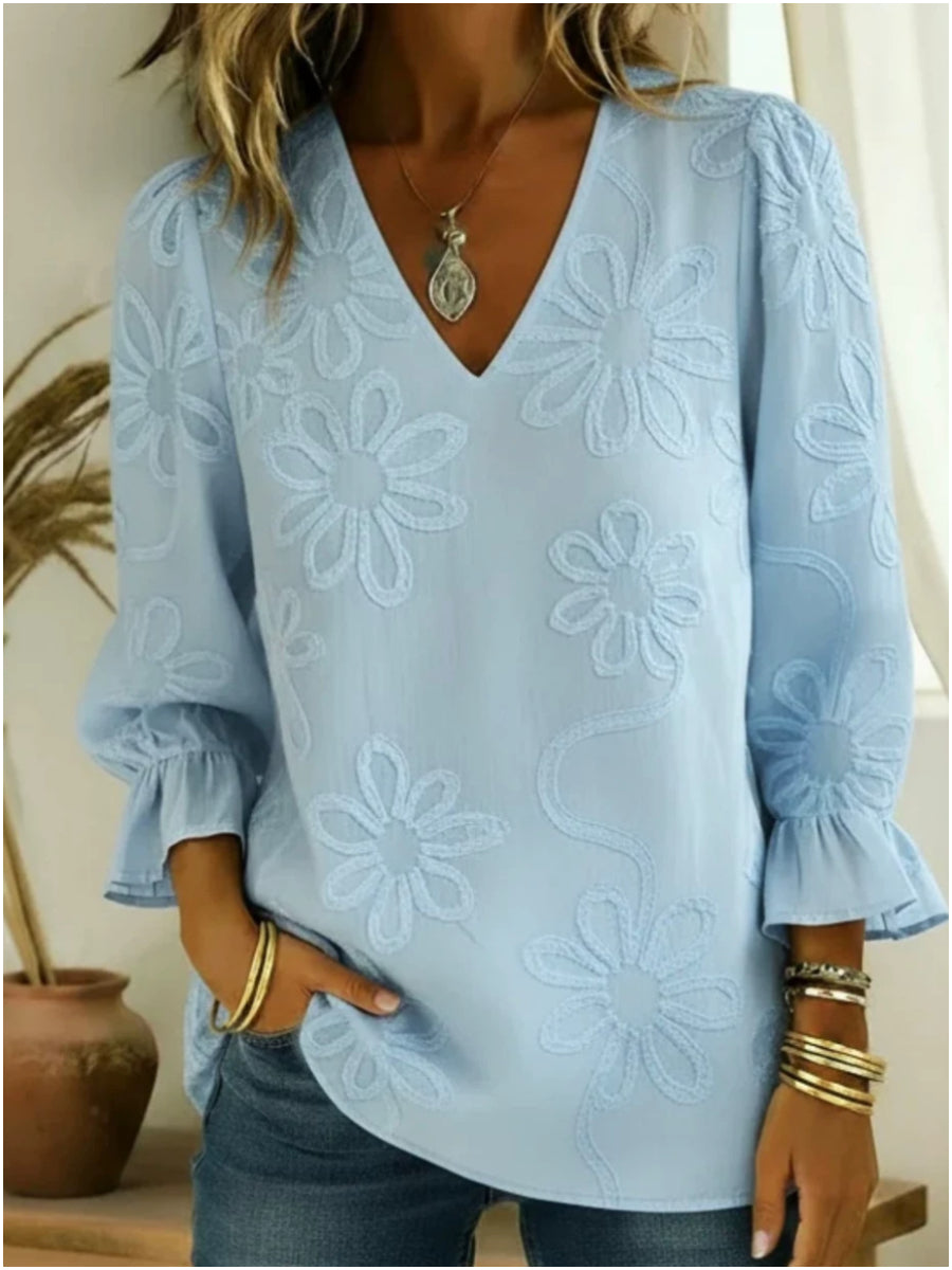 Women's Vintage Embroidered Slub Cotton Shirt