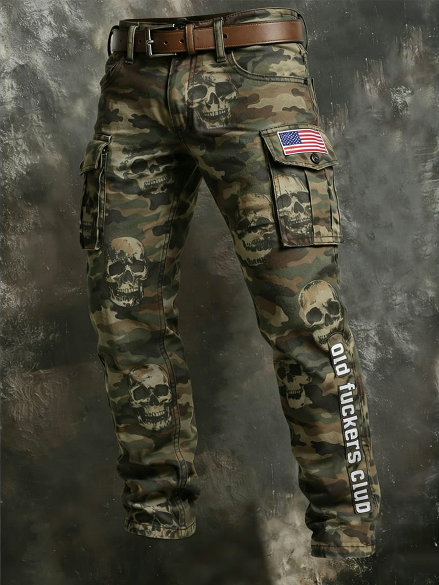 Men's Retro Old Fuckers Club Camouflage Print Casual Workwear Trousers
