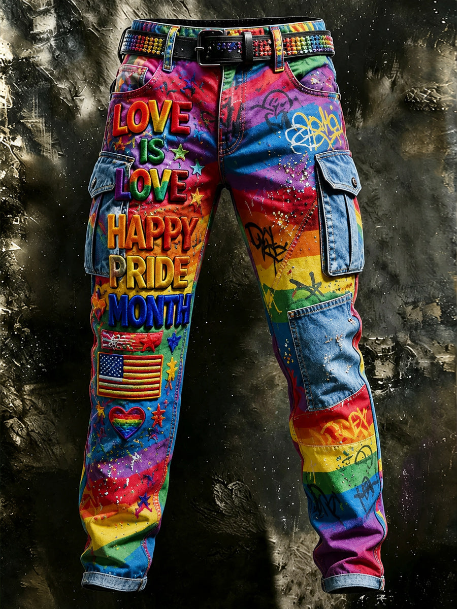 Men's Retro Pride Month Rainbow Art Print Casual Workwear Trousers