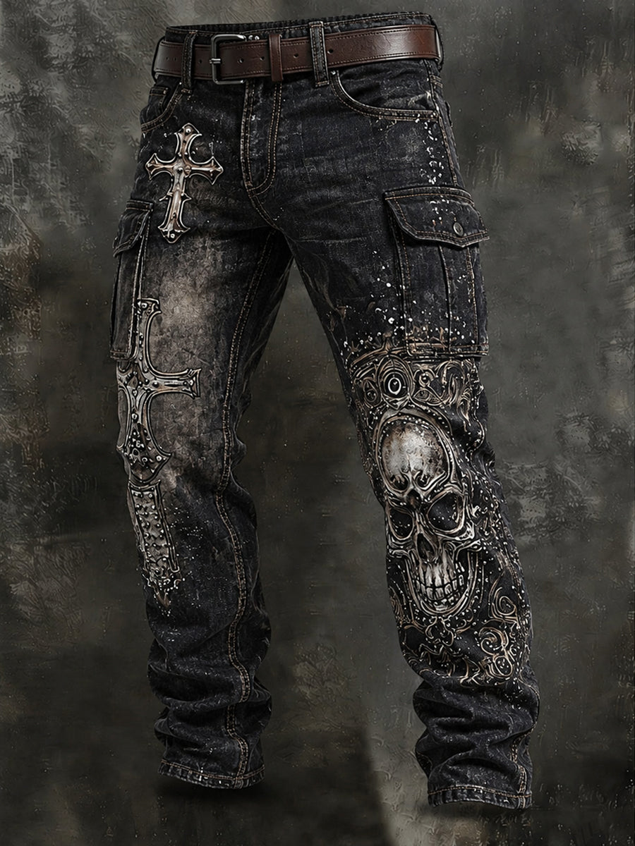 Men's Retro Style Art Print Casual Workwear Trousers