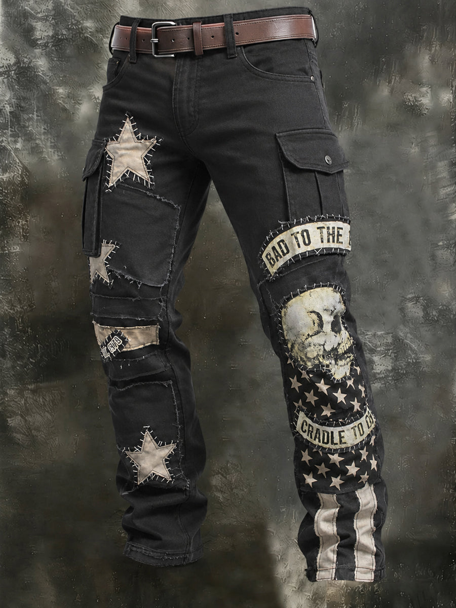 Men's Retro Style Art Print Casual Workwear Trousers