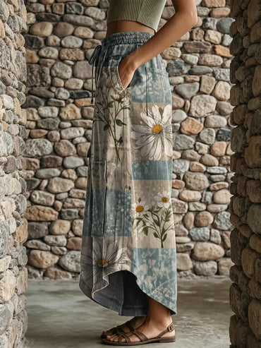 Ethnicity Bohemian Style Flowers Women's Art Print Casual Elastic Waist Loose Pants