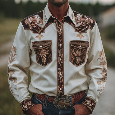 Men's Western Floral Embroidered Long Sleeve Shirt