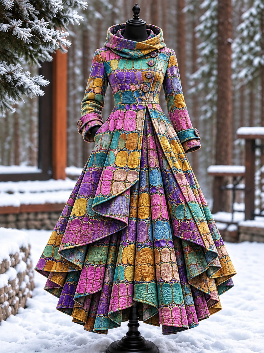 Women’s Vintage High-Collar Asymmetrical Double-Layer Hem Long Maxi Coat