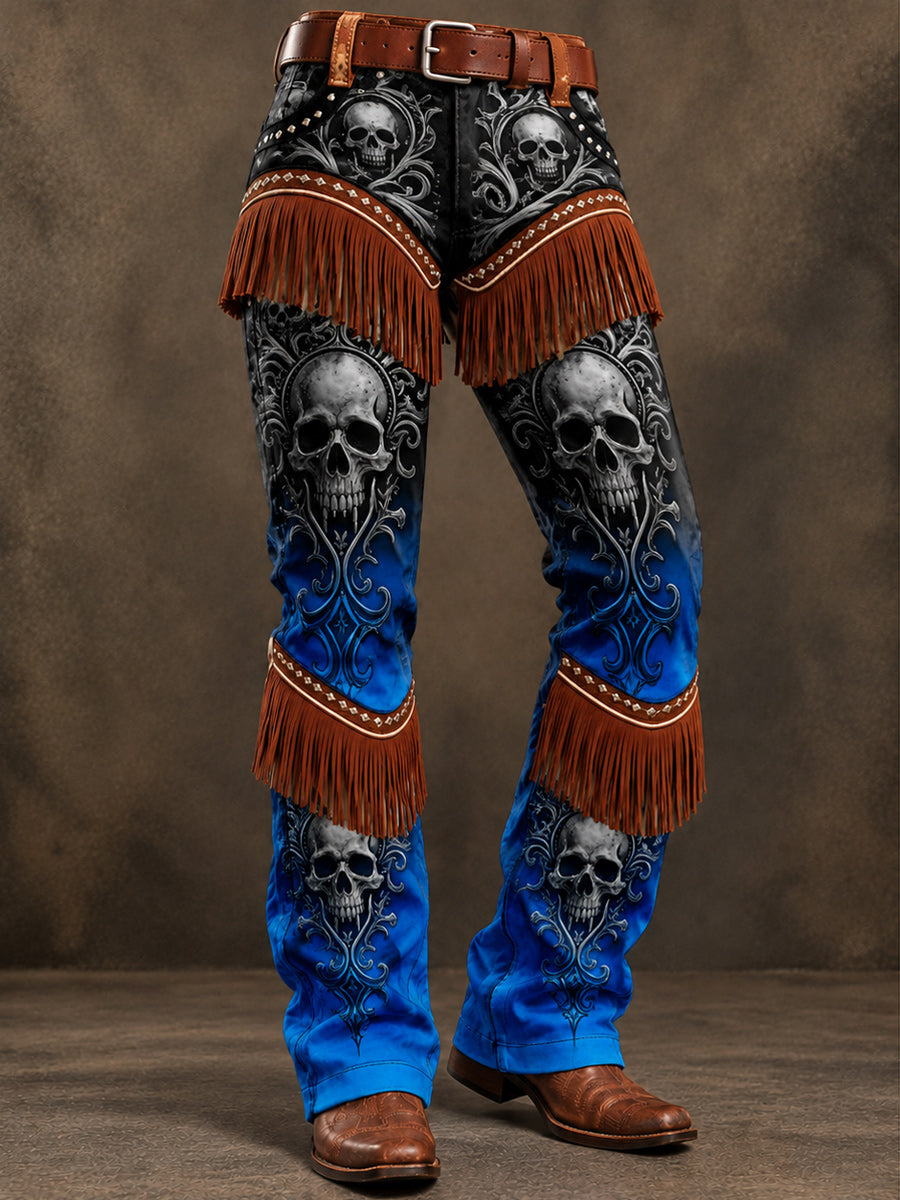 Men's Retro Art Print Casual Tassel Workwear Trousers