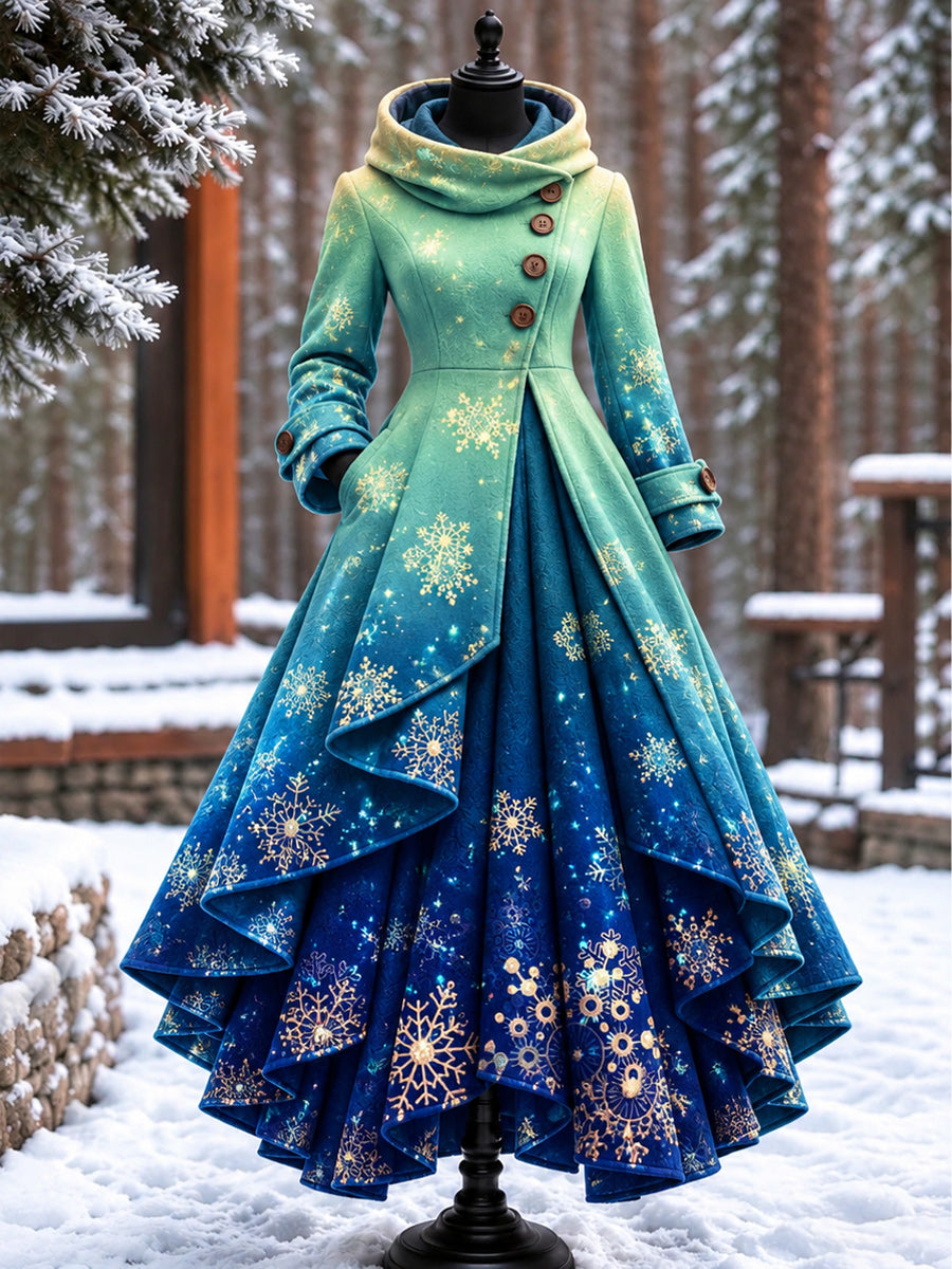 Women’s Vintage High-Collar Asymmetrical Double-Layer Hem Long Maxi Coat
