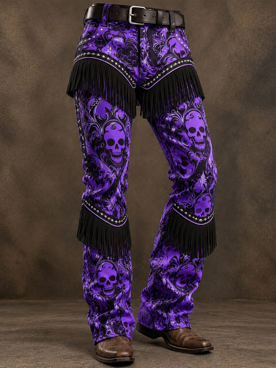 Men's Retro Art Print Casual Tassel Workwear Trousers