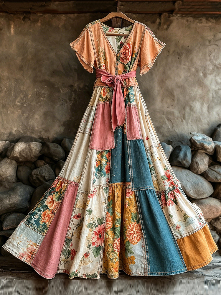 Women's Bohemian Floral Pattern Casual Short-sleeve Dress