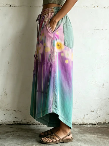 Women's Neon Dandelion Gradient Print Elastic Waist Loose Pants