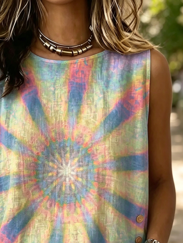 Retro Kaleidoscope Women's Casual Button-down Tank Top