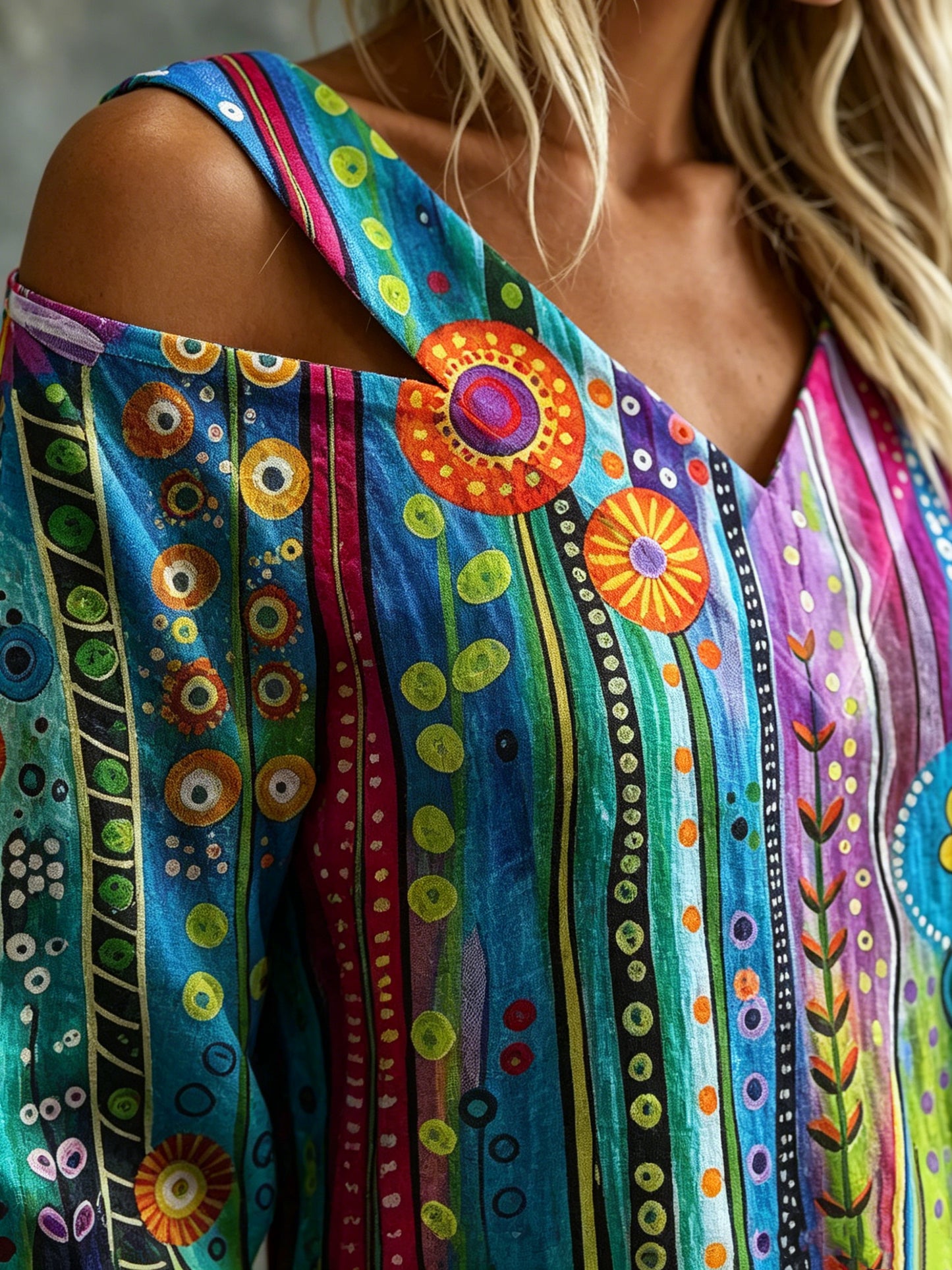 Women's Abstract Floral Art Print Cold Shoulder Blouse