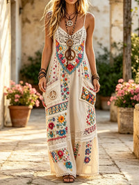 Women's Bohemian Hippie Floral Lace Print Dress