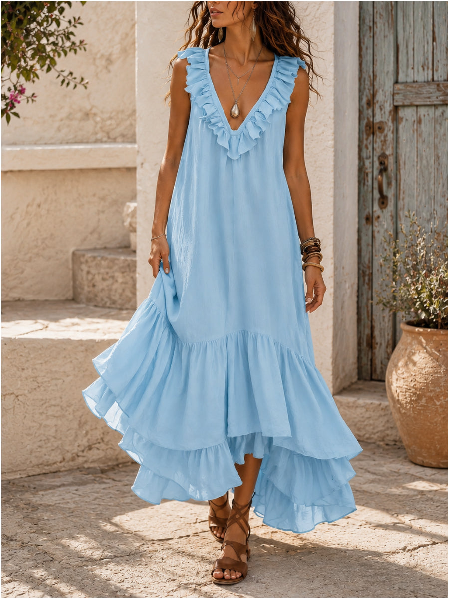 Women's Vintage V-Neck Sleeveless Maxi Dress