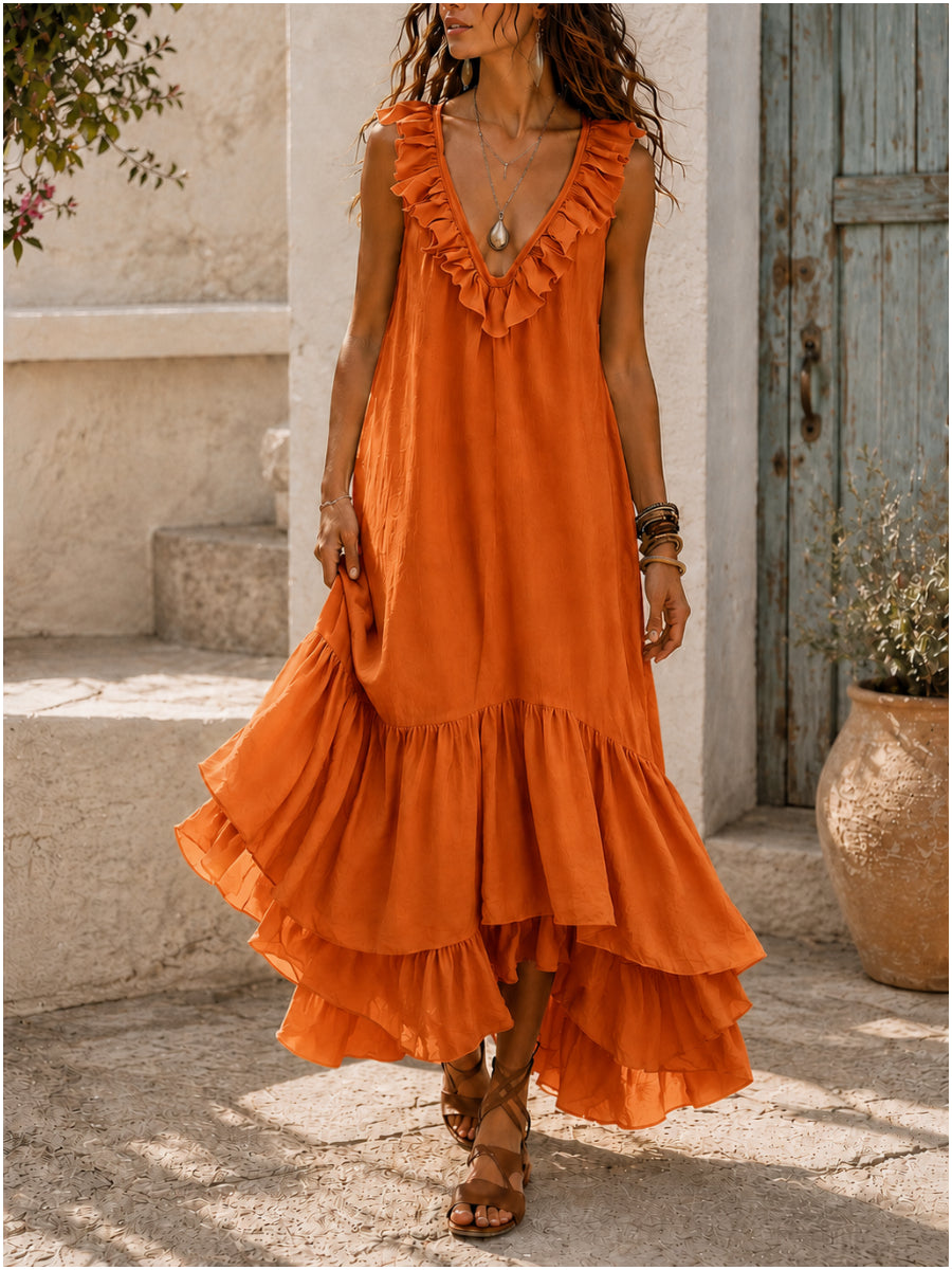 Women's Vintage V-Neck Sleeveless Maxi Dress