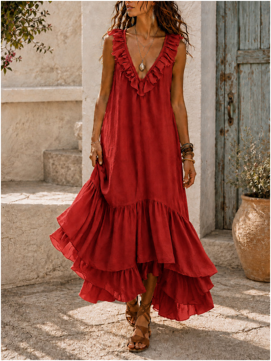 Women's Vintage V-Neck Sleeveless Maxi Dress