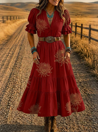 Women's Western Boho Floral Tie-Dye Printed Dress