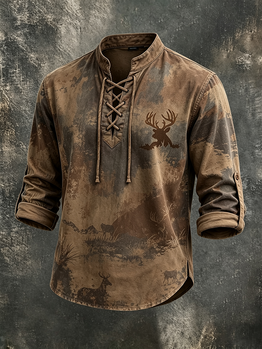 Men's Deer Forest Camo Landscape Outdoor Hunting Long Sleeve Shirt