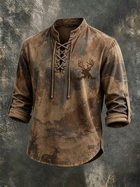 Men's Deer Forest Camo Landscape Outdoor Hunting Long Sleeve Shirt