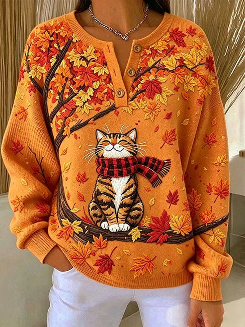 Women's Autumn Animal Print Knit Sweater