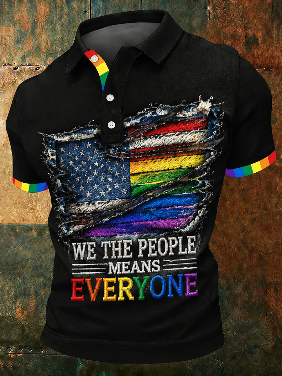 Retro Pride Month Rainbow Art Printed Retro Round Neck Short Sleeves Polo-Shirt