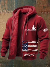 Men's Freedom American Flag Print Retro Casual Plush Inner Liner Hooded Long Sleeves Sweatshirt