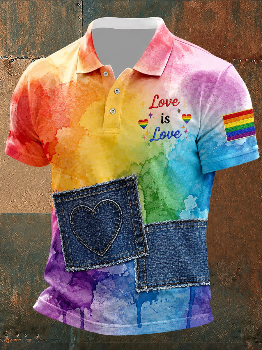 Retro Pride Month Rainbow Art Printed Retro Round Neck Short Sleeves Polo-Shirt