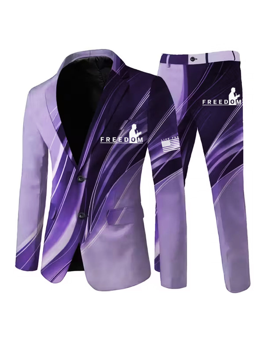 Men's Freedom American Flag Print Casual Jacket Trousers Two-Piece Suits