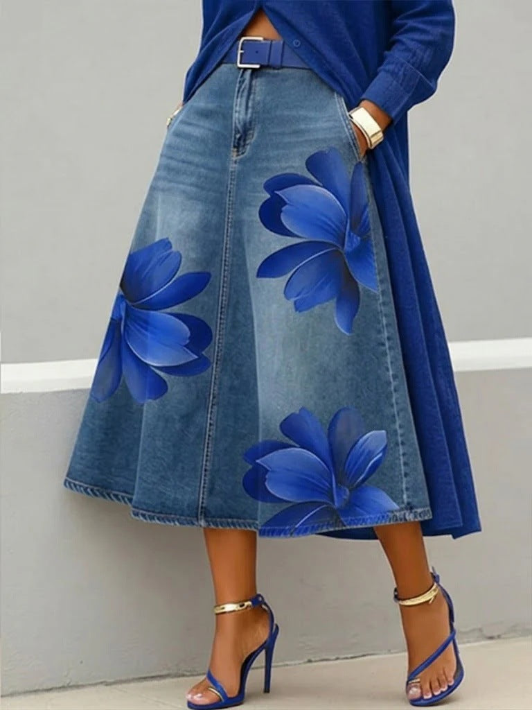 Women's Vintage Floral Print Casual Mid Length Skirt
