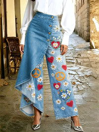 Women's Retro Hippie Art Print Casual Style Irregular Wide Leg Pants