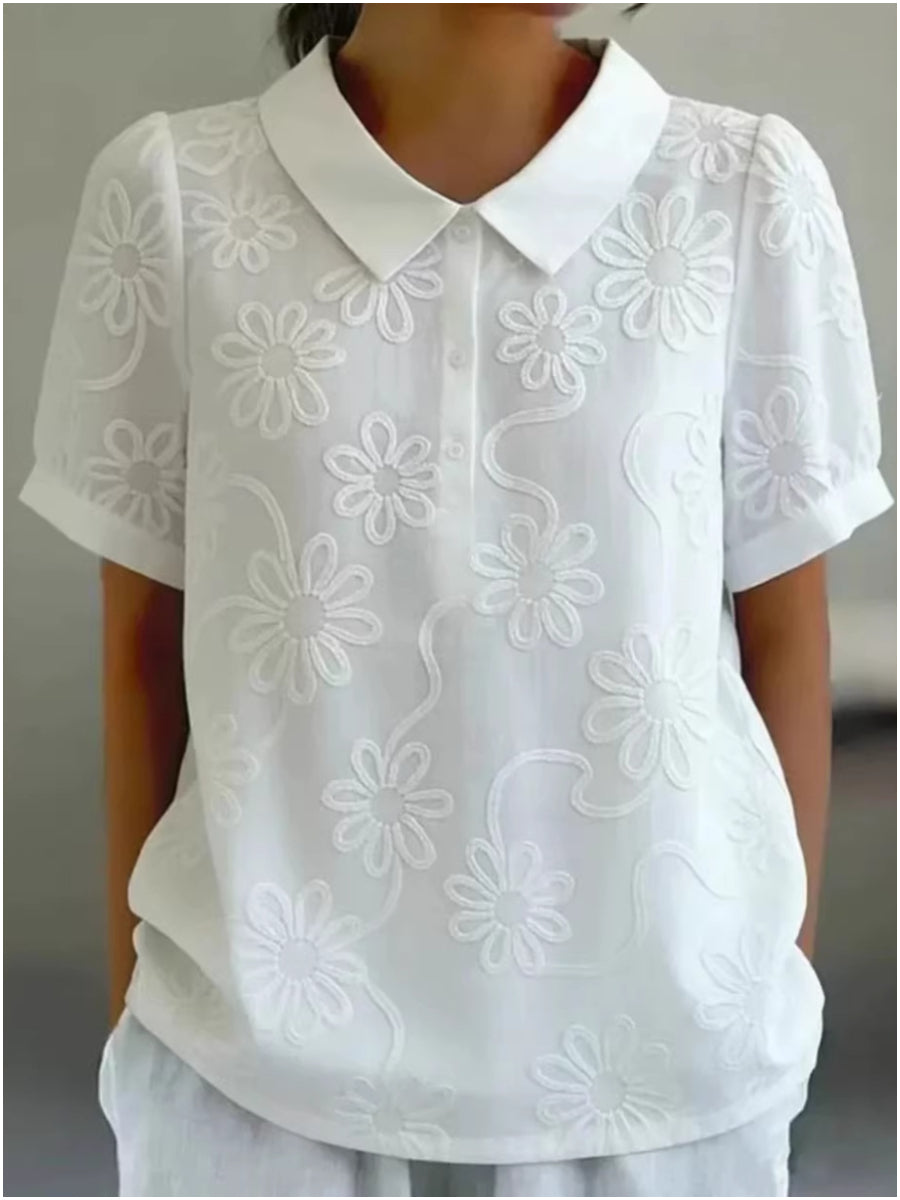 Women's Vintage Embroidered Slub Cotton Shirt