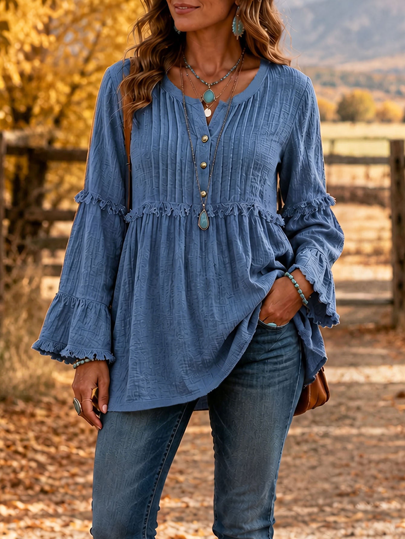 Women's Loose Fringe Spliced Button Casual Blouse Top
