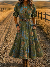 Women's Western Boho Paisley Tie-Dye Printed Dress