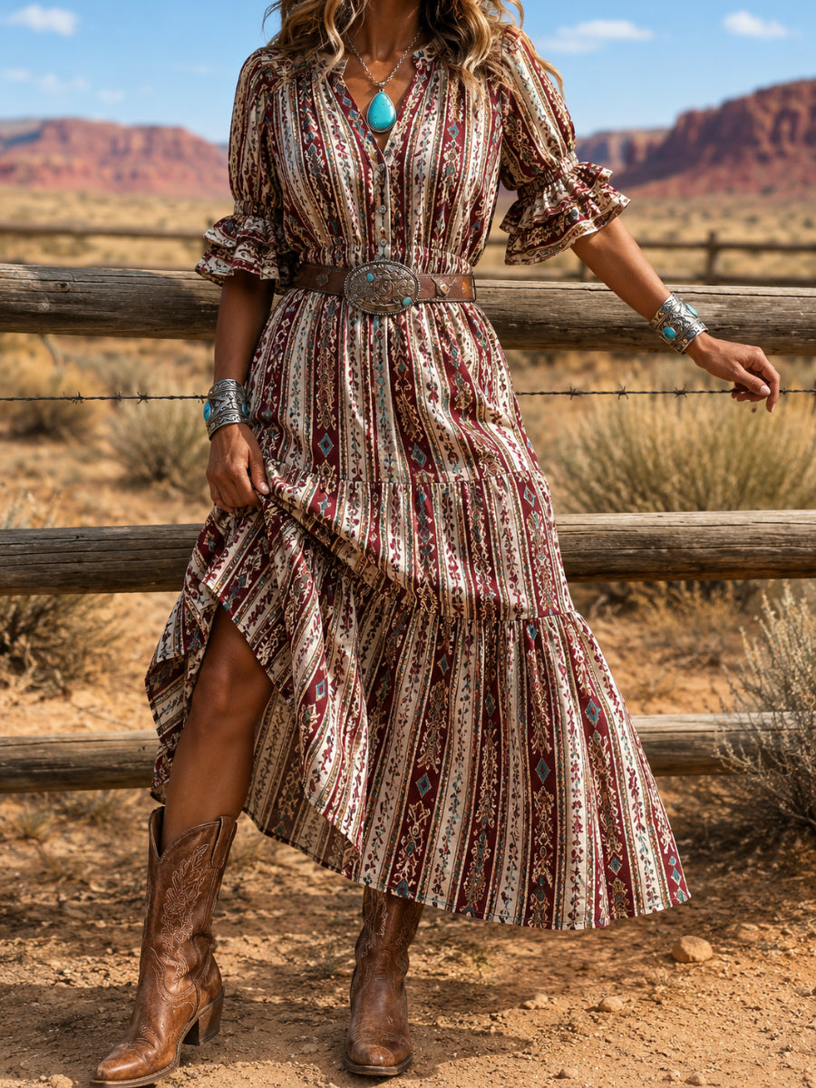 Retro Floral Art Print Midi Dress