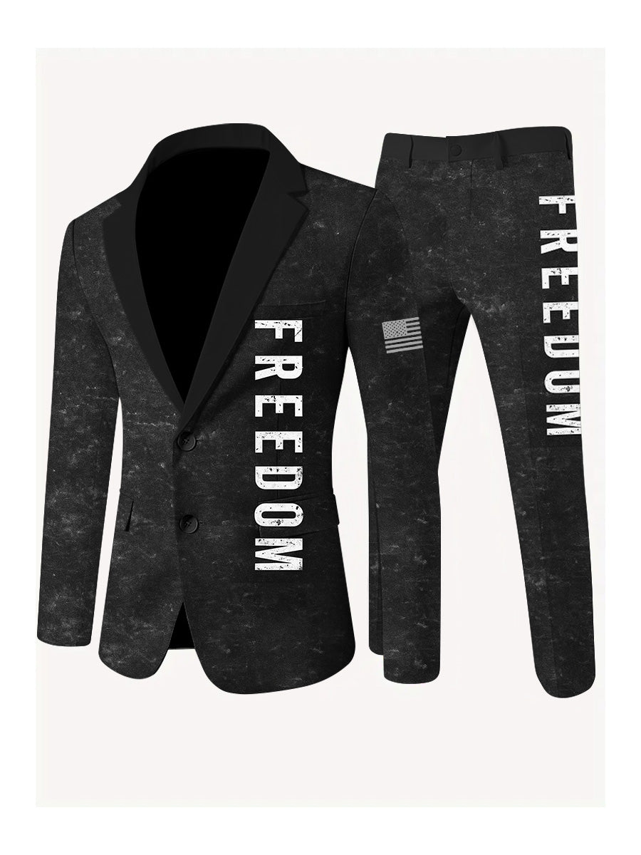 Men's Freedom American Flag Print Casual Jacket Trousers Two-Piece Suits