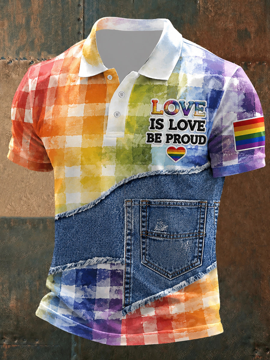 Retro Pride Month Rainbow Art Printed Retro Round Neck Short Sleeves Polo-Shirt
