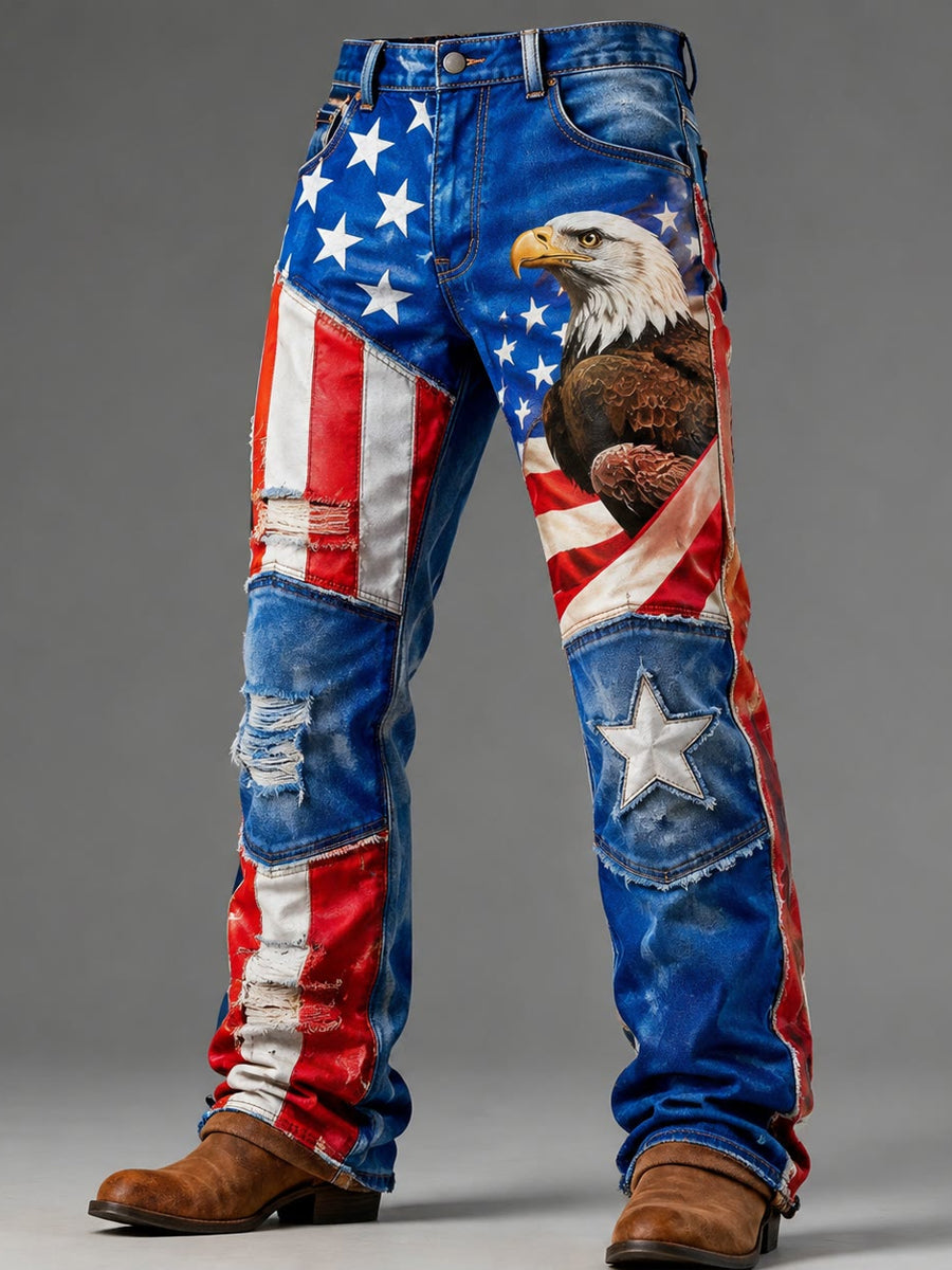 Men's Retro Style Art Print Casual Workwear Trousers