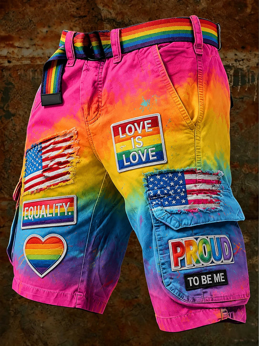 Men's Retro Pride Month Rainbow Art Print Casual Loose Pocket Work Shorts