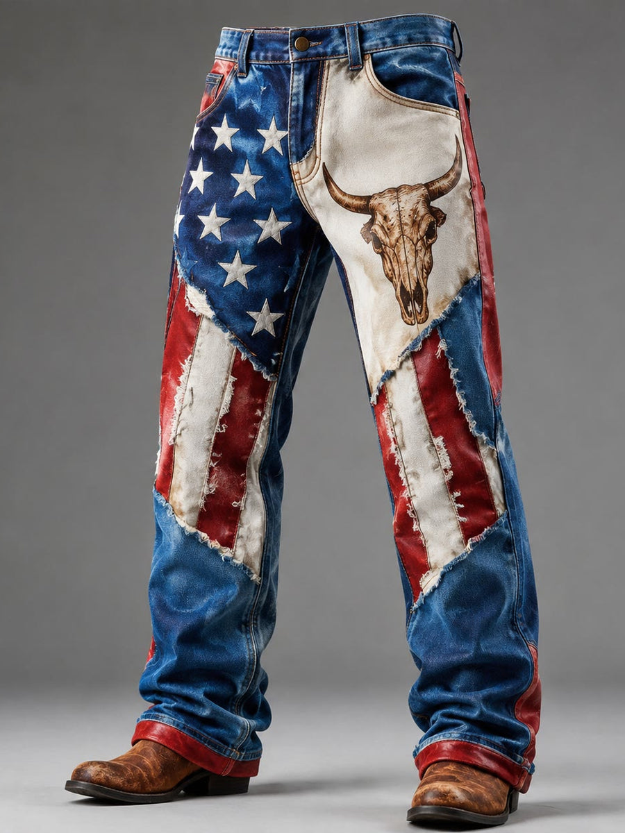 Men's Retro Style Art Print Casual Workwear Trousers