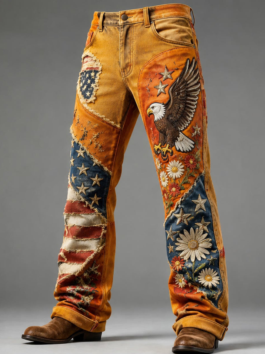 Men's Retro Style Art Print Casual Workwear Trousers