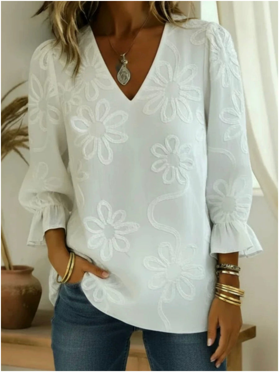 Women's Vintage Embroidered Slub Cotton Shirt