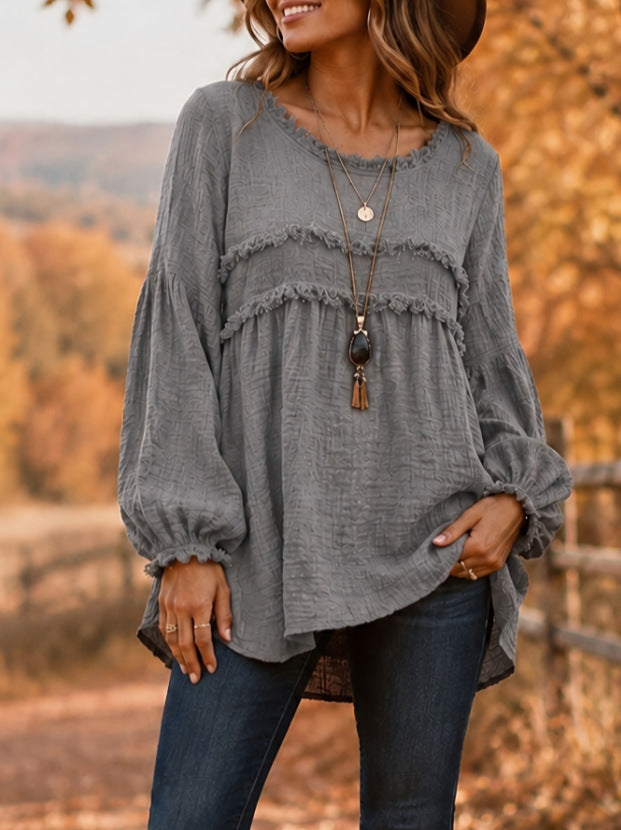 Women's Loose Fringe Spliced Button Casual Blouse Top