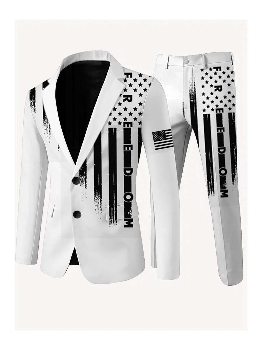 Men's Freedom American Flag Print Casual Jacket Trousers Two-Piece Suits