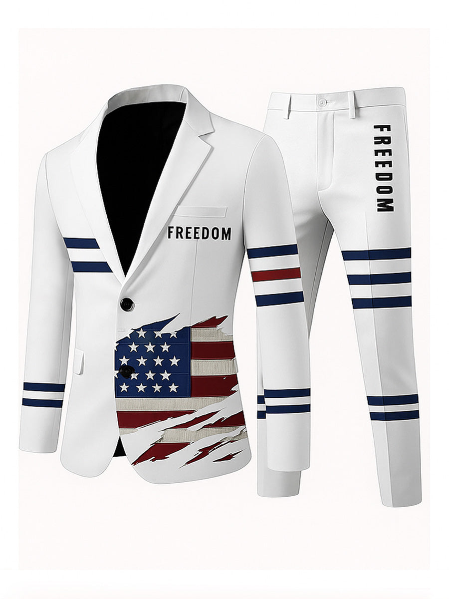 Men's Freedom American Flag Print Casual Jacket Trousers Two-Piece Suits