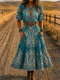 Women's Western Boho Paisley Printed Dress