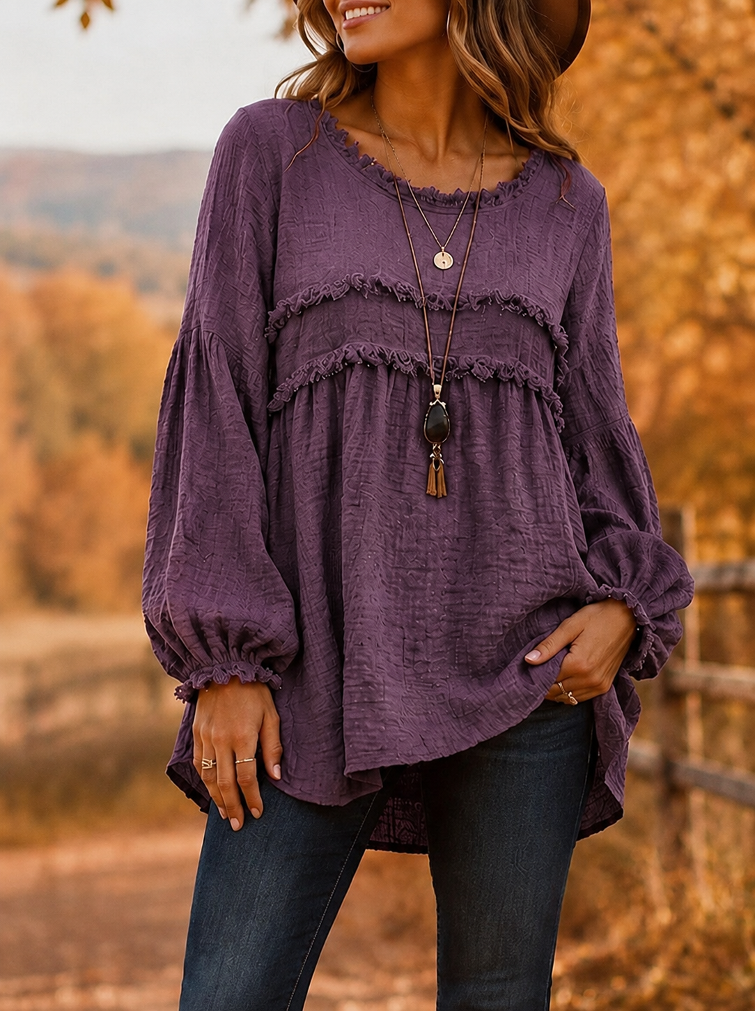 Women's Loose Fringe Spliced Button Casual Blouse Top